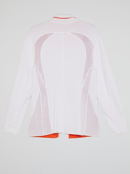 White Contrast Perforated Blazer