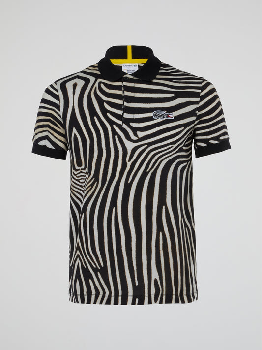 Animal Print Ribbed Collar Polo Shirt