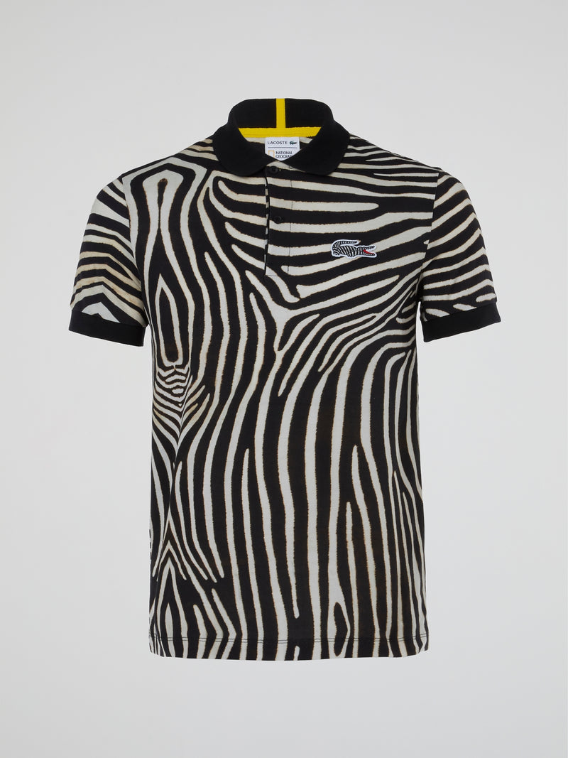 Animal Print Ribbed Collar Polo Shirt