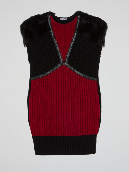 Fur Panel Knitted Mini Dress
