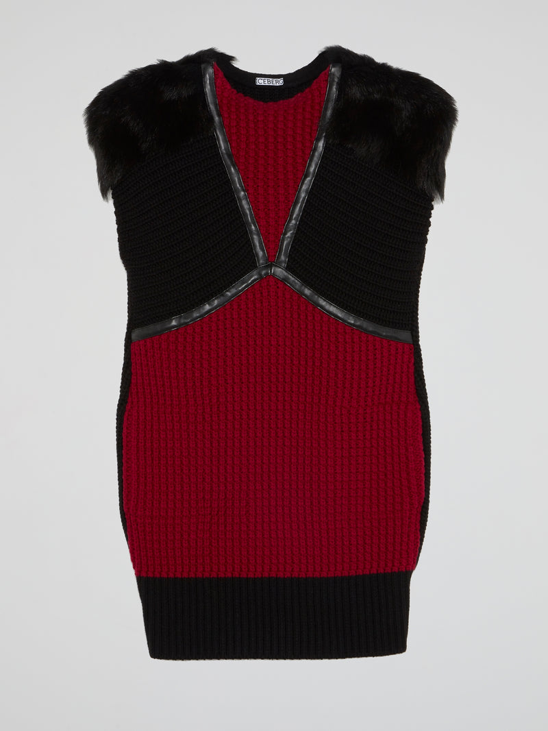Fur Panel Knitted Mini Dress