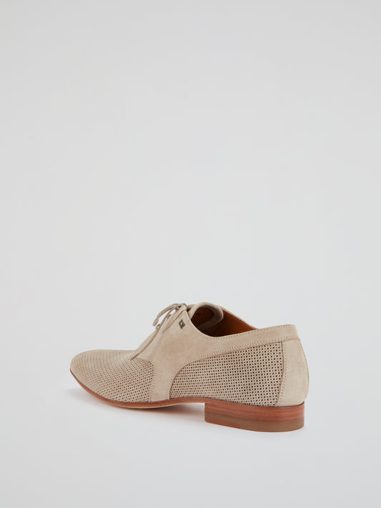 Beige Lace-Up Derby Shoes