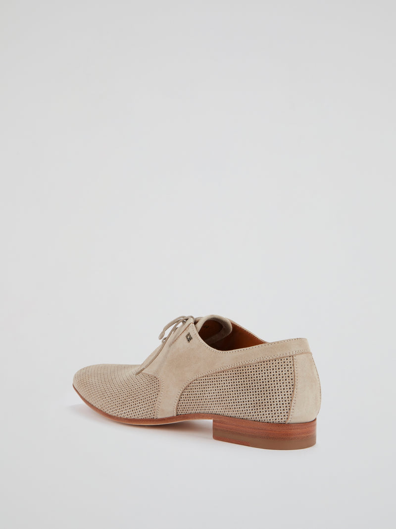 Beige Lace-Up Derby Shoes
