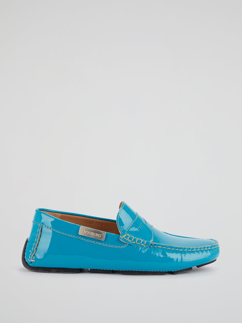 Blue Patent Leather Loafers