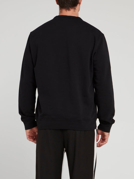 Черный свитшот с круглым вырезом и графическим принтом