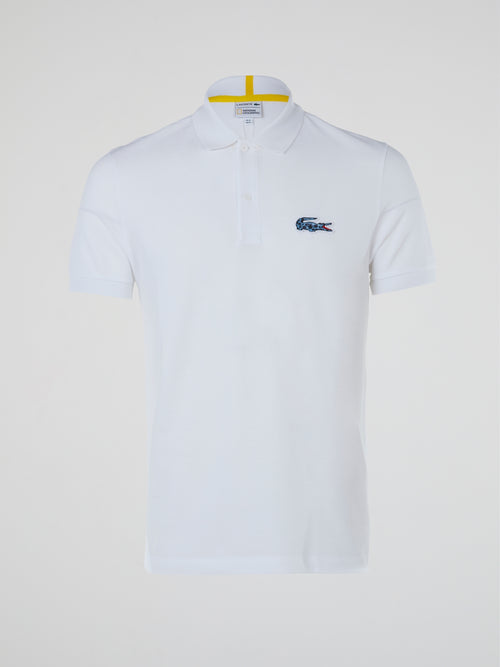 White Ribbed Collar Polo Shirt
