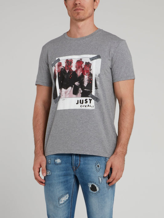 Серая футболка с круглым вырезом и рисунком