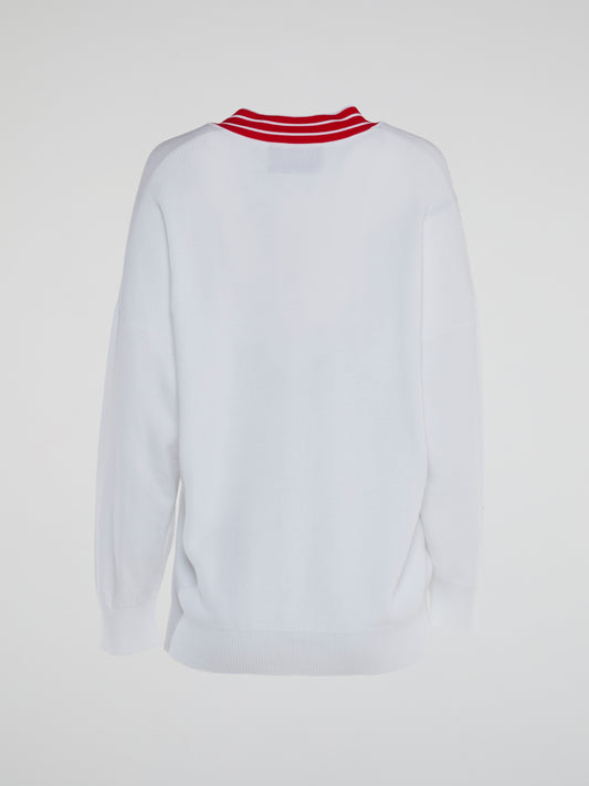 Mickey Mouse White V-Neck Knitted Top