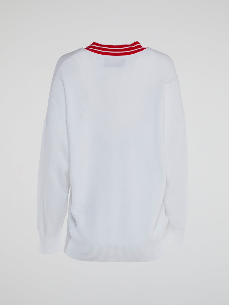 Mickey Mouse White V-Neck Knitted Top