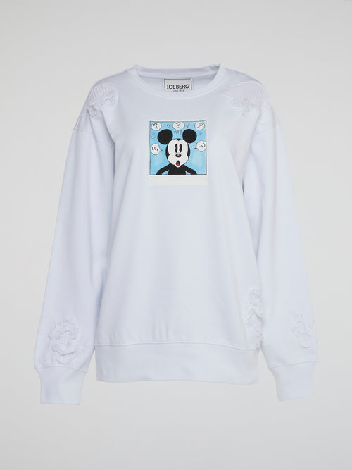 Mickey Mouse White Ripped Sweatshirt
