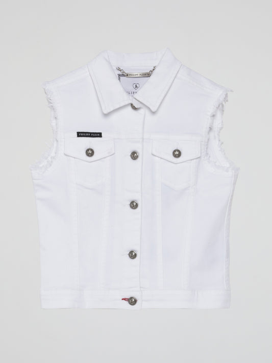 White Rear Butterfly Crystals Denim Gilet (Kids)