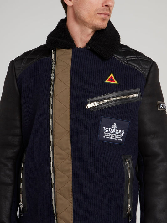 Черная куртка из мутона с аппликацией