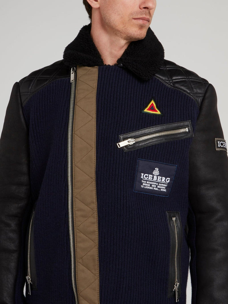 Черная куртка из мутона с аппликацией