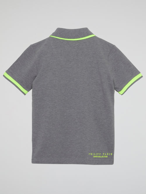 Grey Striped Edge Appliquéd Polo Shirt (Kids)