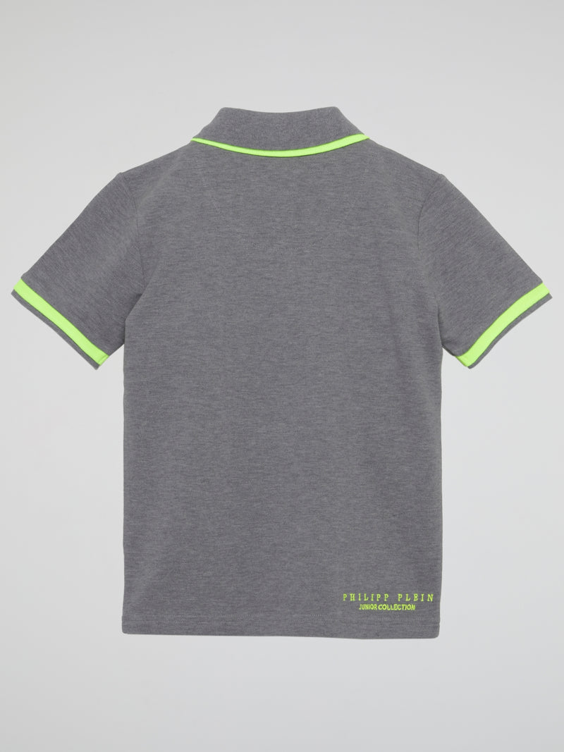 Grey Striped Edge Appliquéd Polo Shirt (Kids)
