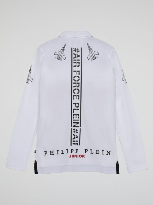 White Embellished Airforce Polo Shirt (Kids)