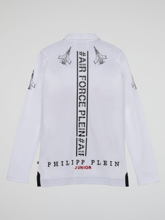 White Embellished Airforce Polo Shirt (Kids)