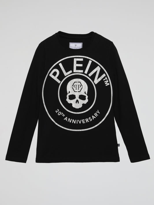 Black Round Studded Logo Long Sleeve Shirt (Kids)