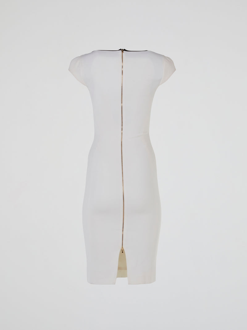 White Contrast Design Midi Dress