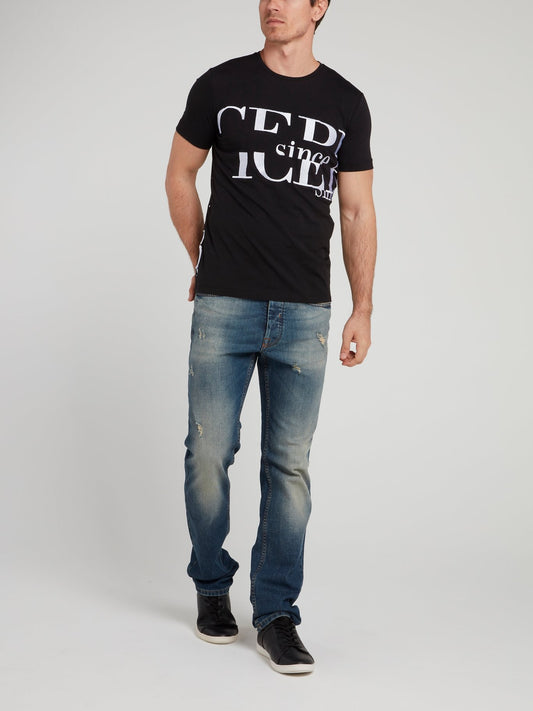 Черная футболка с круглым вырезом с логотипом