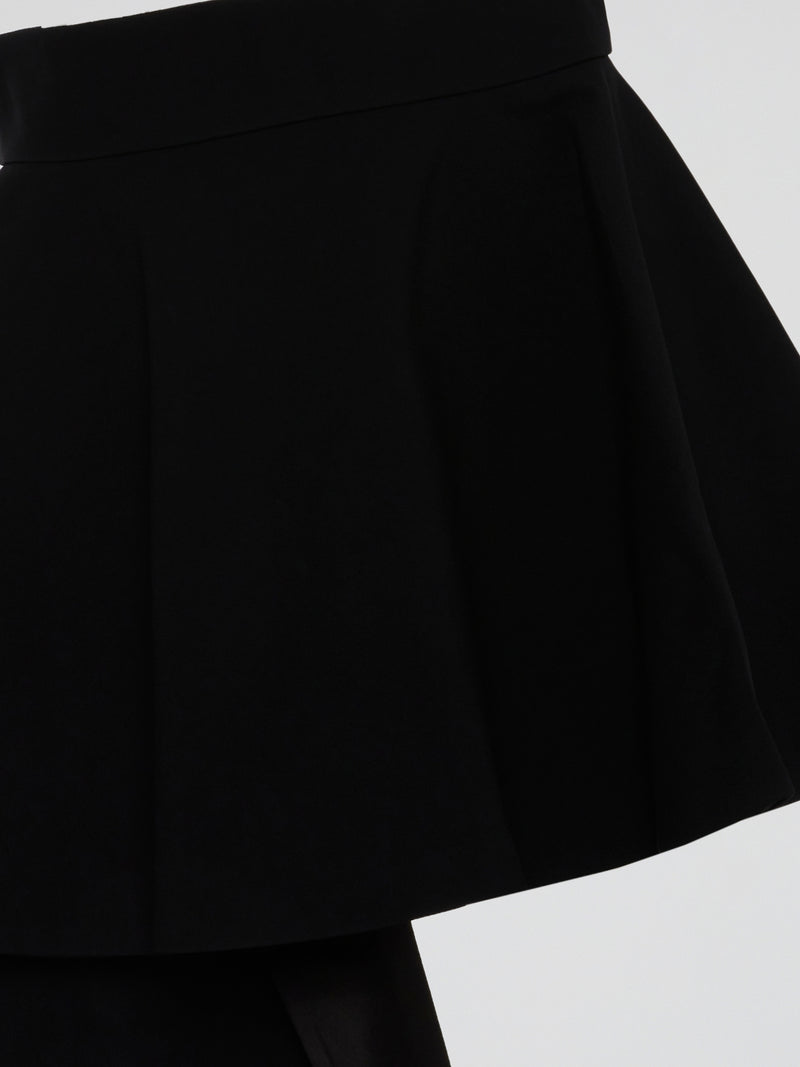 Black Pleated Asymmetric Mini Skirt