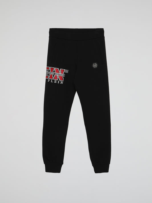 Black Studded Logo Jogging Trousers (Kids)