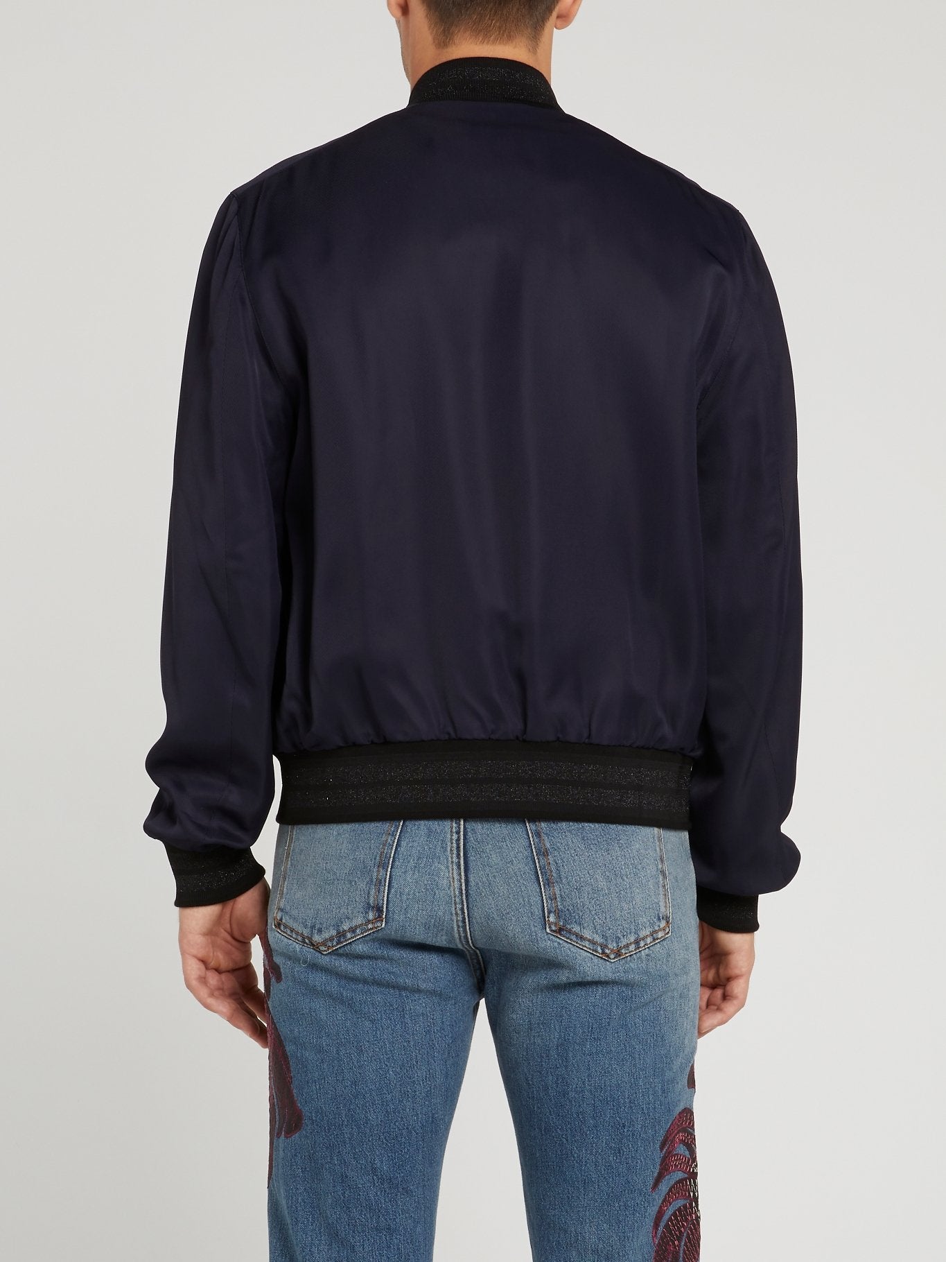 Темно-синяя куртка с тропическим принтом и пайетками