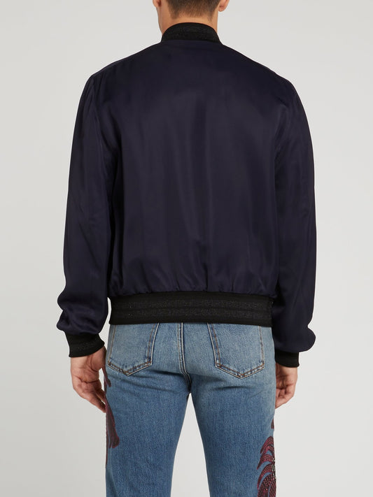 Темно-синяя куртка с тропическим принтом и пайетками