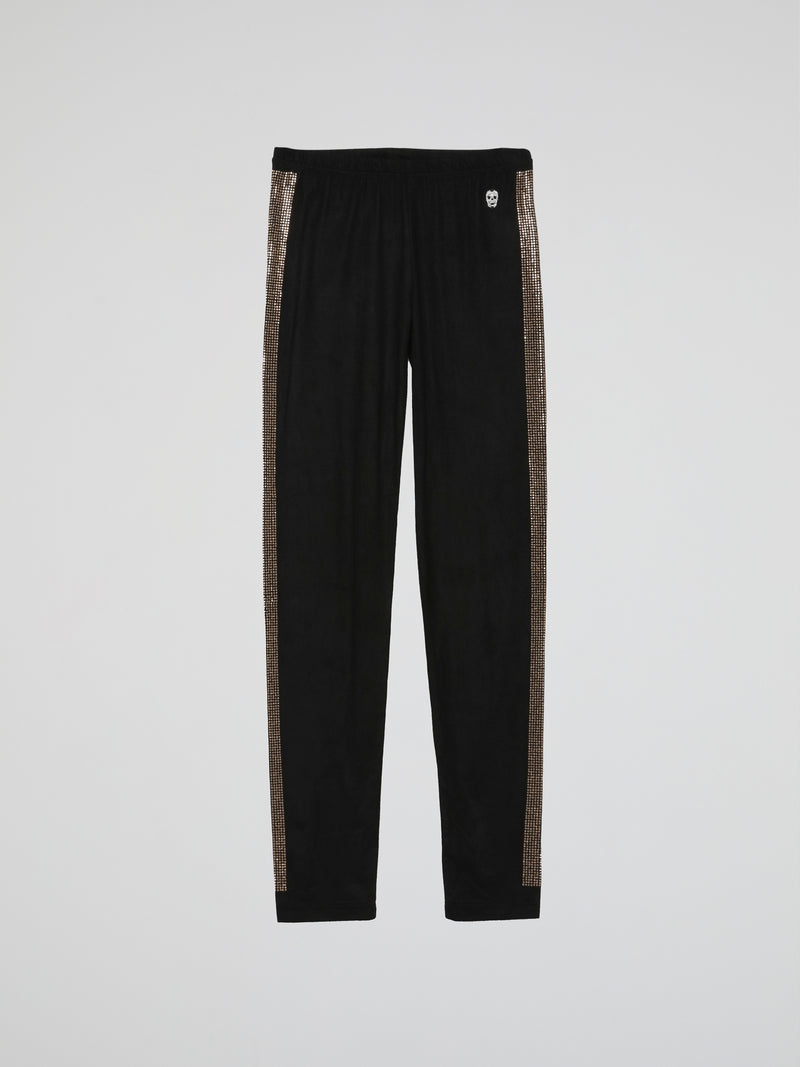 Black Side Detail Crystals Leggings (Kids)