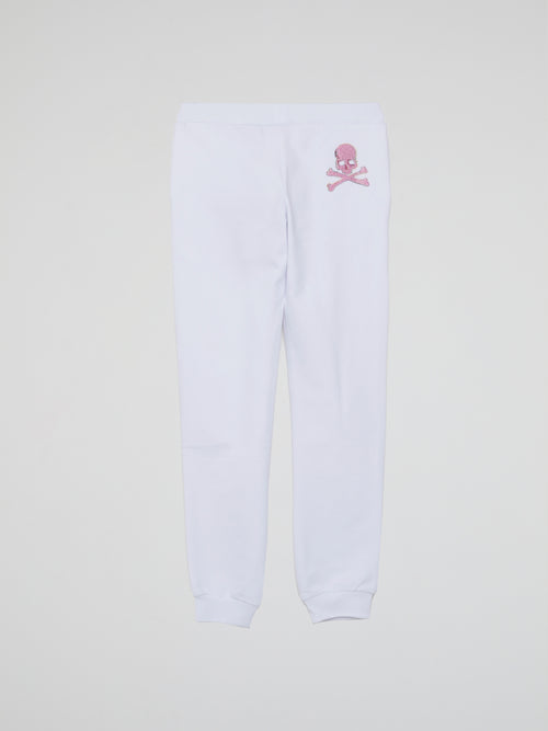 White With Pink Studded Logo Jogging Trousers (Kids)