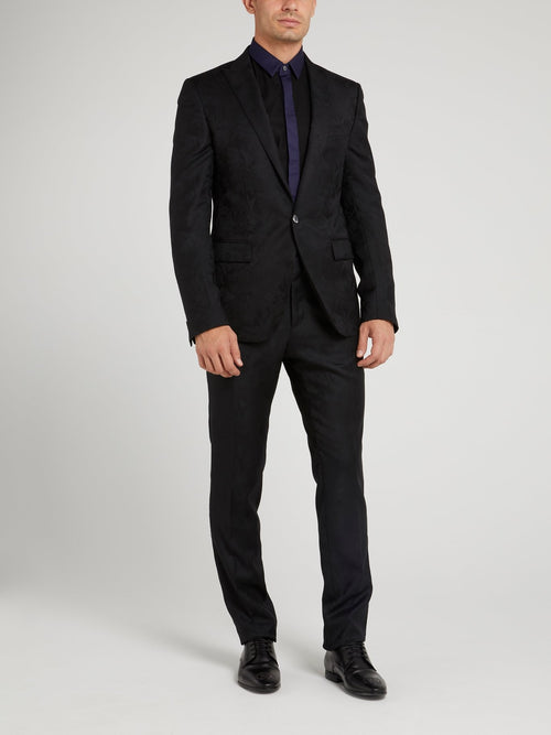 Темно-синяя рубашка с длинными рукавами и черными вставками