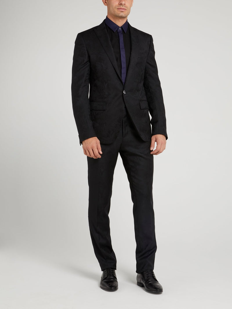 Темно-синяя рубашка с длинными рукавами и черными вставками