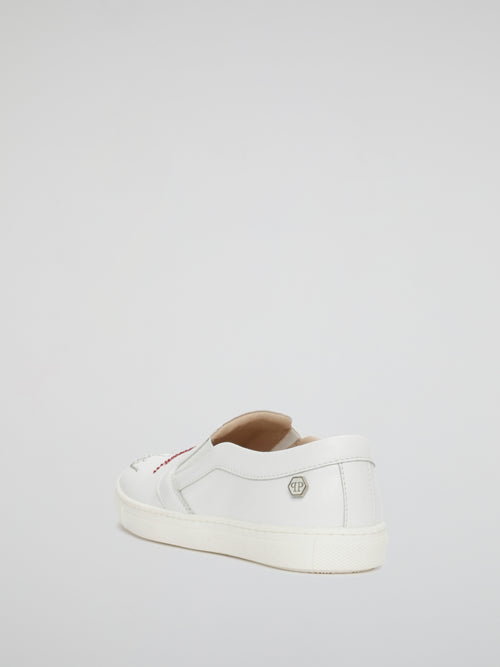 White Plein Wow Slip On Sneakers (Kids)