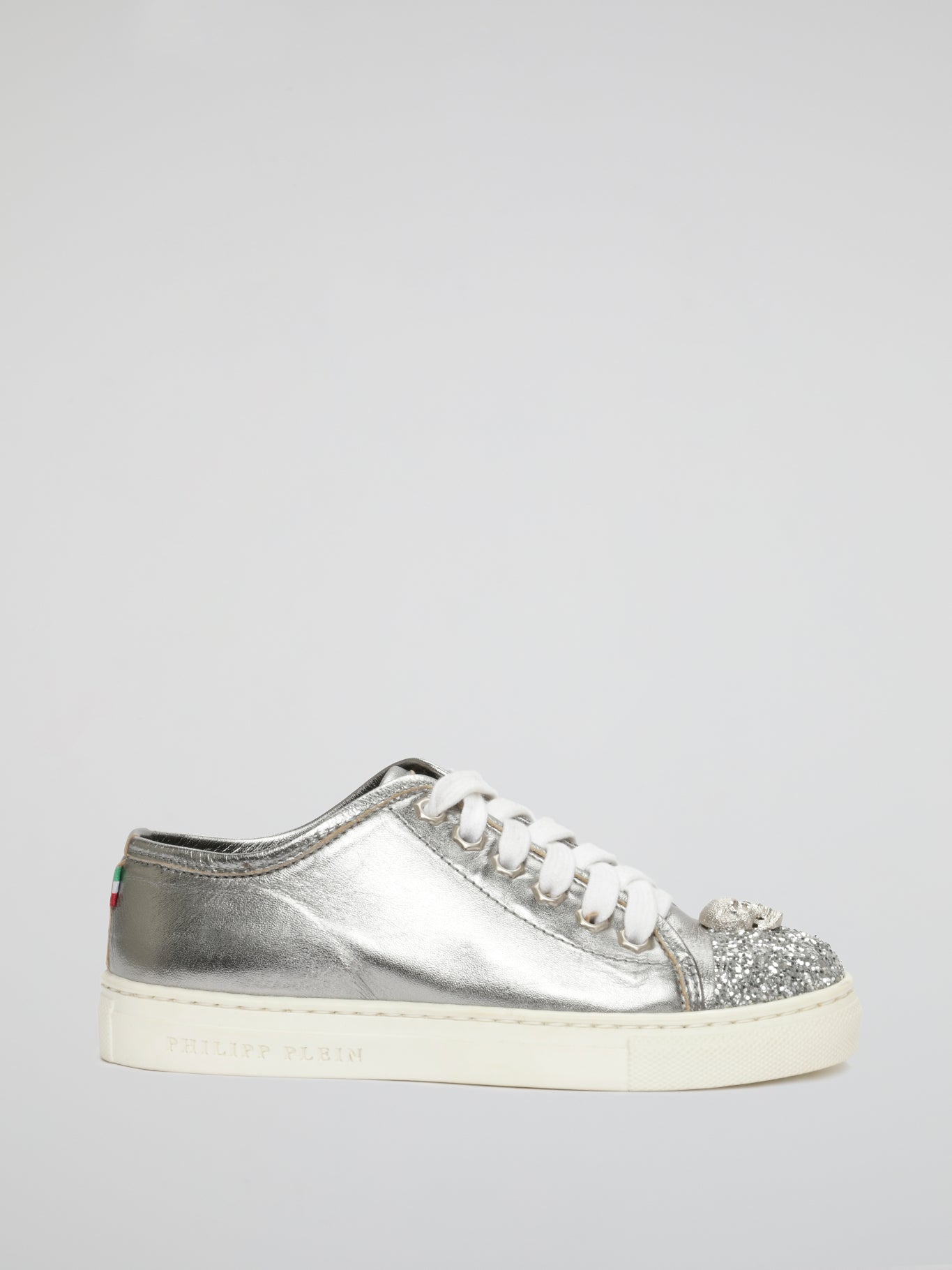 Silver Skull Detail Lace Up Sneakers (Kids)