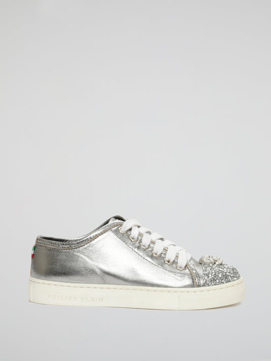 Silver Skull Detail Lace Up Sneakers (Kids)
