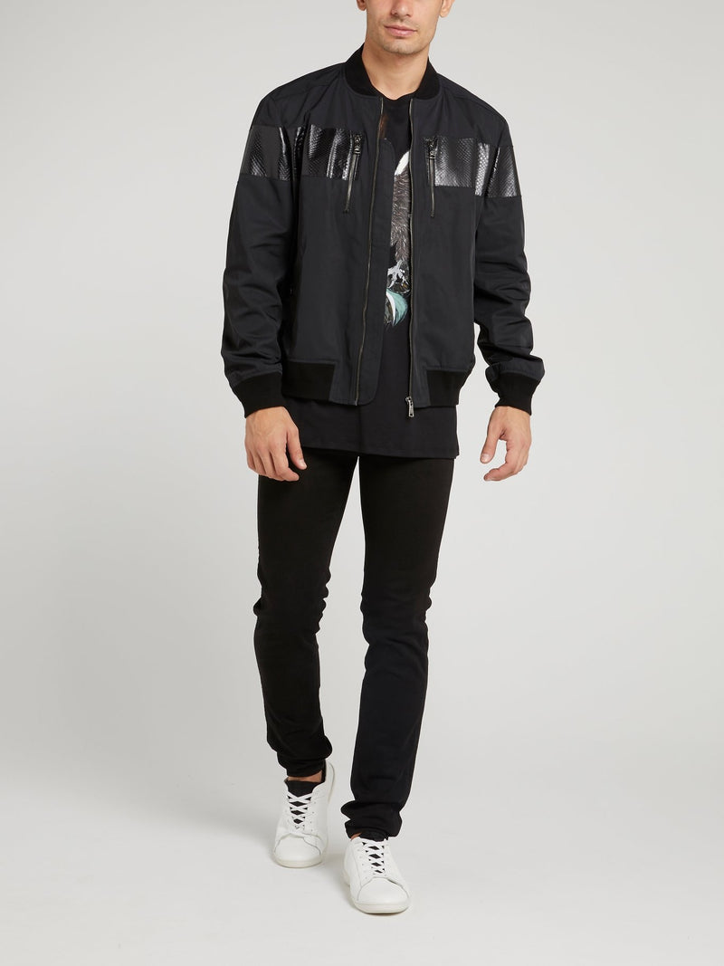 Черная куртка со вставками с эффектом змеиной кожи