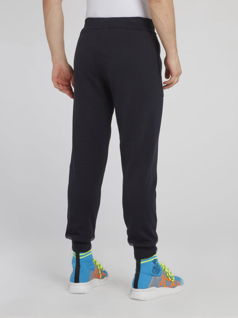 Темно-синие спортивные брюки из трикотажа с логотипом