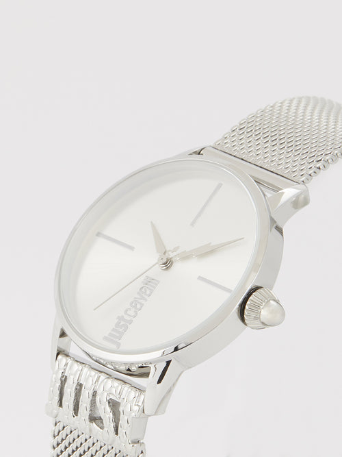 Logo Base Silver Milanese Strap Watch